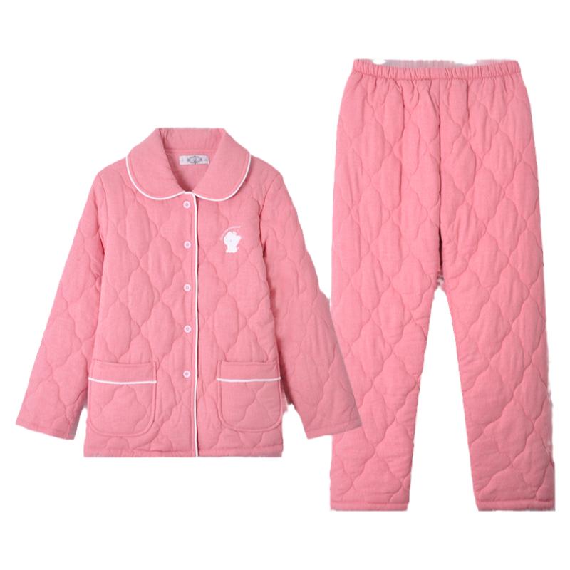 美标冬款加厚三层棉外格子家居服