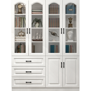 实木防尘书柜带玻璃门一体整墙柜子定制去客厅化储物展示立柜组合