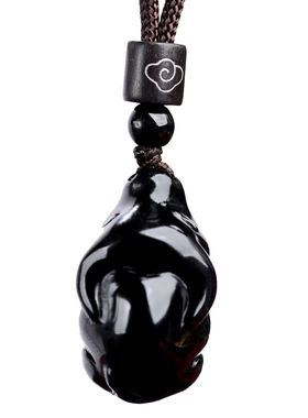 天然黑曜石生肖牛吊坠玉石挂件