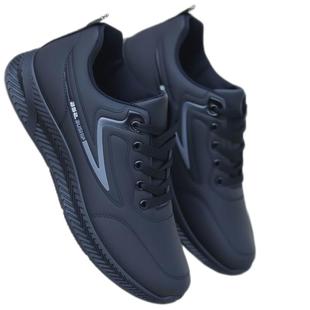 Kidman男鞋防水防滑鞋潮鞋秋冬季休闲软底跑步鞋黑色皮面运动鞋男