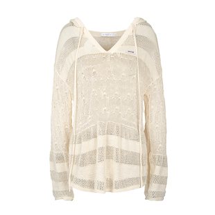 Kroche 漫步初秋 镂空肌理 条纹层次轻薄针织帽衫