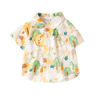男童纯棉衬衫夏季婴儿童a类T恤夏装小宝宝卡通短袖衬衣外出上衣服