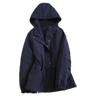 纯色抽皱收腰中长款夹棉加厚冲锋衣外套2024冬长袖女棉衣棉服H704