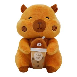 大杯奶茶卡皮水豚巴拉公仔丑萌玩偶毛绒玩具抱枕水豚娃娃扒拉豚鼠