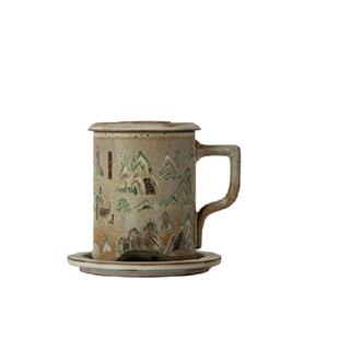 万仟堂敦煌茶杯个人专用高档办公室泡茶杯茶水分离杯子千山万水