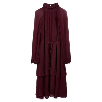 朗姿a字雪纺长裙安可拉红灯笼袖高级感连衣裙气质2025年秋季新款