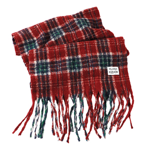 圣诞红色格子围巾女冬季韩系高级氛围感百搭情侣围脖新年保暖防寒