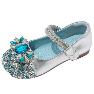 红蜻蜓女童鞋子儿童艾莎公主水晶单鞋小皮鞋2026新款女孩配裙子蓝