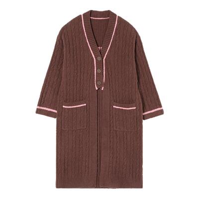 芬狄诗商场同款半边绒睡袍女V领开衫长款睡衣提花家居服FL00730