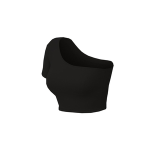 YSH/斜裁半露短袖 带胸垫不规则单肩瑜伽服小众韩系普拉提上衣T恤