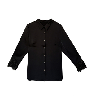 缎面防皱蕾丝袖大码衬衫女2026春装新款胖mm宽松显瘦气质长袖衬衣