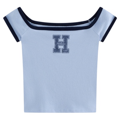 Hollister一字肩露肩短袖T恤