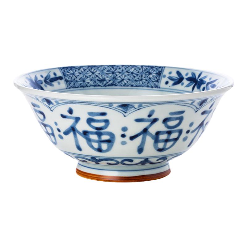 蓝凛堂福字碗面碗釉下彩日式青花