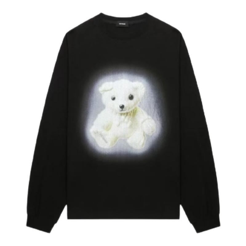 【现货】WE11DONE TRACK小众潮牌泰迪熊圆领长袖白墨直喷印花T恤