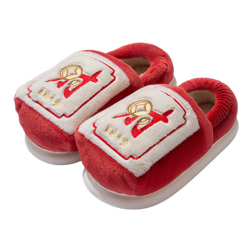 麻将包跟棉拖鞋女款2025新款室内居家居保暖棉鞋红色毛拖鞋女冬天