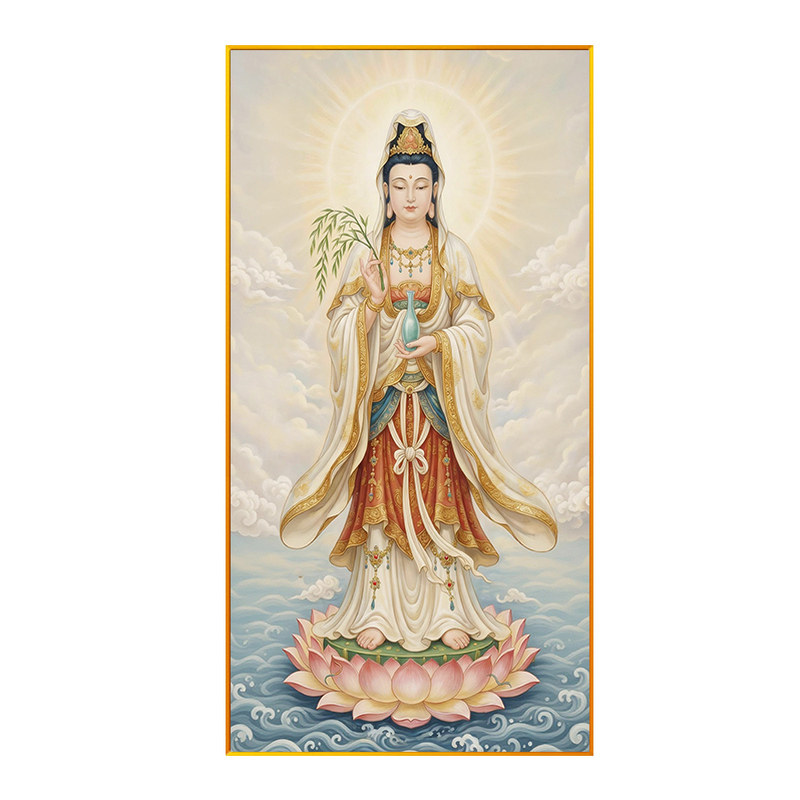 南海观世音十字绣2026新款入户玄关全绣莲上观音线绣印花人像自绣