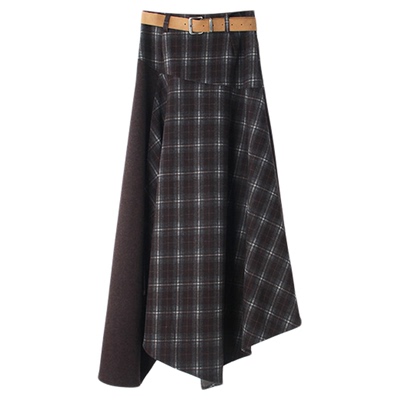 法式复古不规则格子半身裙