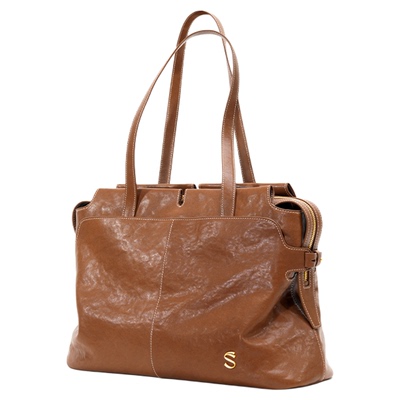 fiedlesissi/菲德茜茜竹节托特包植鞣牛皮通勤单肩包大容量登机包