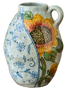 景德镇陶瓷中古水培鲜花手绘花瓶