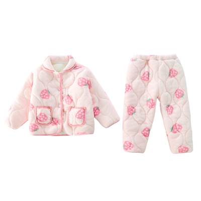 女童睡衣秋冬款2025新款儿童冬季加绒加厚公主宝宝三层夹棉家居服