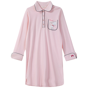 tutuanna春夏女士睡衣 全棉舒适透气可爱长袖翻领家居服睡裙女