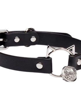 猫咪头铃铛皮质粉色choker