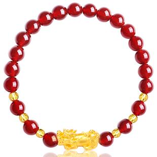 黄金貔貅手链女款999足金转运珠手饰红玛瑙玉石手串送女友老婆