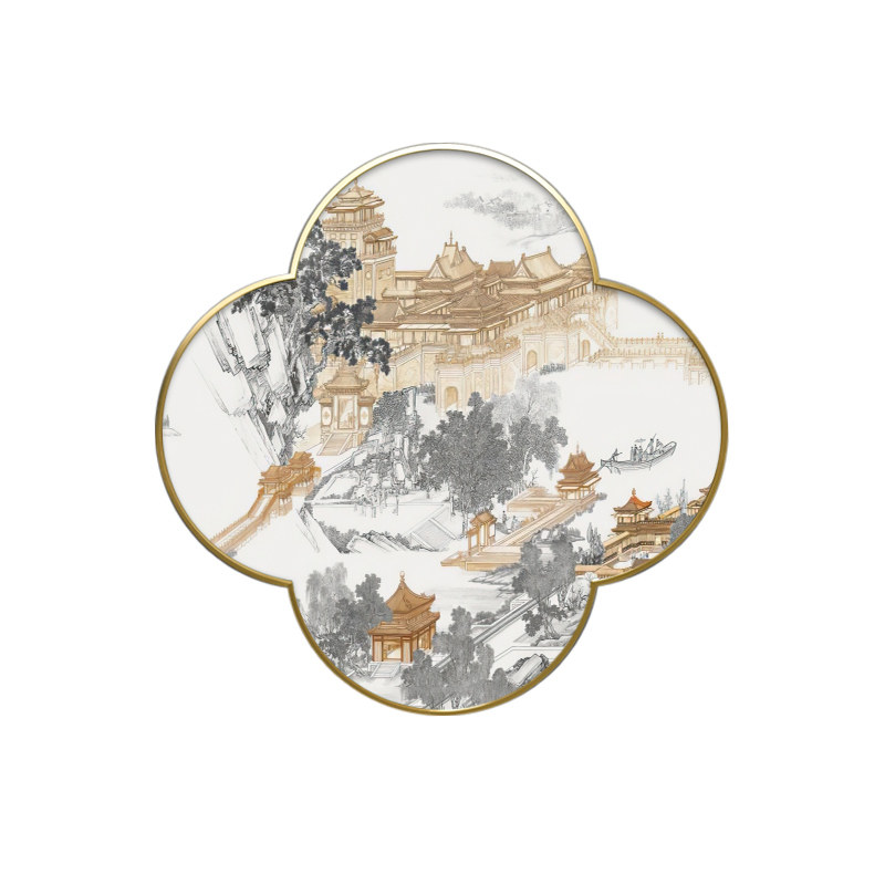 新中式挂画茶室山水梅花壁画简约现代轻奢餐厅背景墙玄关晶瓷墙画