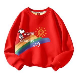 史努比男童加绒卫衣2022新款儿童春装衣服潮炸街中大童秋冬款上衣