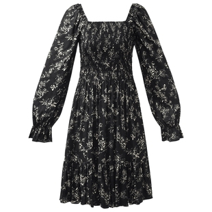 直降3折|歌莉娅方领连衣裙女秋季蝶熠花影绝美长袖裙子