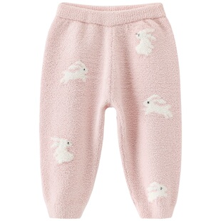 【半边撸猫绒】宝宝针织裤子婴儿童打底保暖睡裤秋冬季居家长裤子