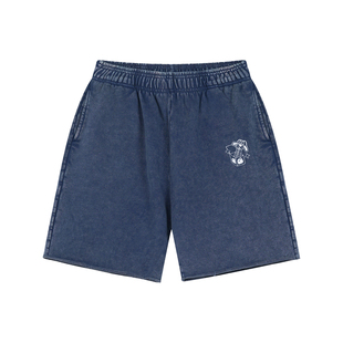 MindError 水洗做旧休闲短裤男夏季潮牌抽绳卷边直筒宽松五分裤子