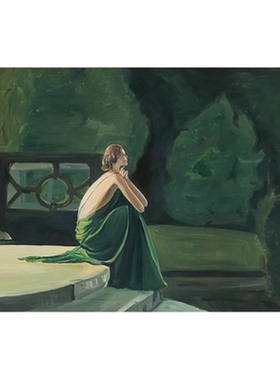 治愈绿色系装饰画画芯无框小众人物艺术画复古自粘油画布喷绘定制