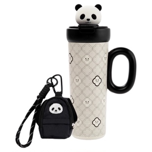 tbh野兽派家居熊猫嘭嘭吸管造型保温杯大容量水杯运动便携保冷杯