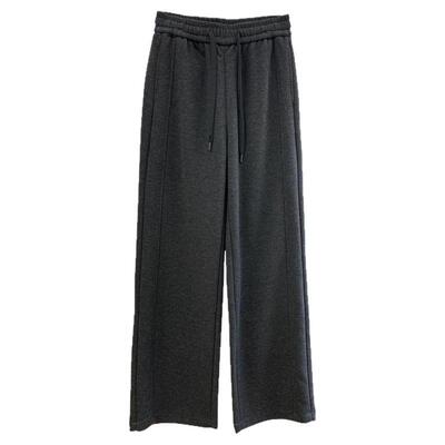 羊毛呢松紧腰休闲裤阔腿长裤加绒