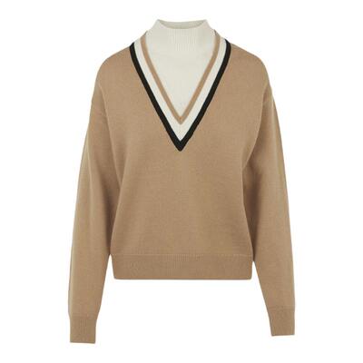 朗姿羊毛假两件套头立领