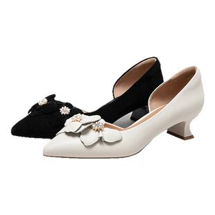 natursun高跟凉鞋女春季轻便真皮小猫跟法式单鞋尖头优雅浅口女鞋