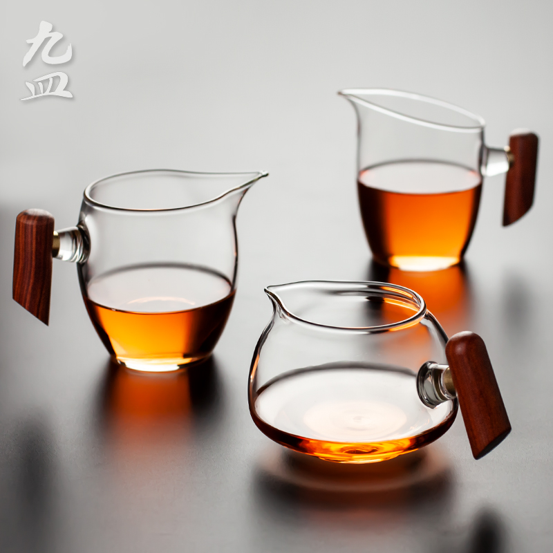 九皿木把玻璃公道杯侧把茶海公杯家用耐热分茶倒茶器功夫茶具配件