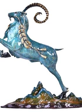 黄铜生肖羊领头羊摆件家居装饰品