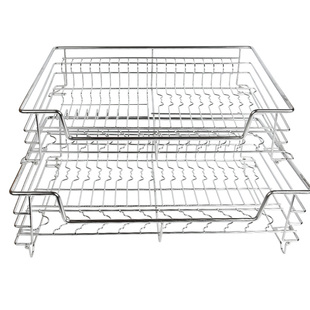 龙海森厨房橱柜小拉篮304不锈钢阻尼双层加厚扁钢碗碟拉蓝调味篮