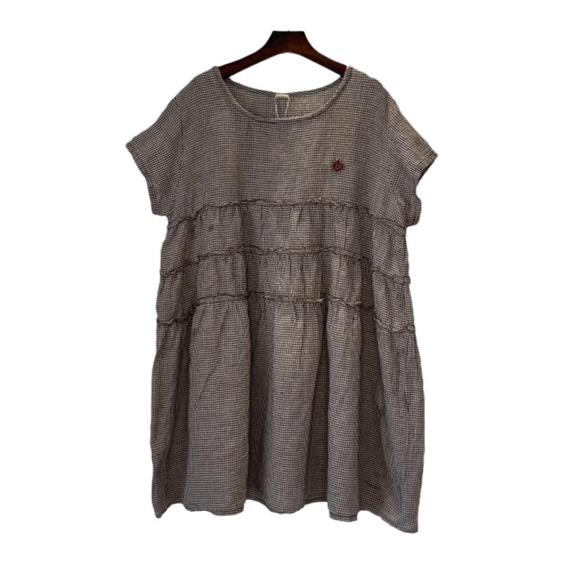 原创棉麻服装店雪蓝杉娃娃款连衣裙设计师同款亚麻蛋糕裙