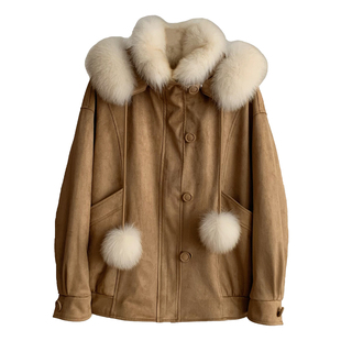 圣诞老人/过新年红色外套 狐狸毛领90鹅绒羽绒服冬季皮草女派克服