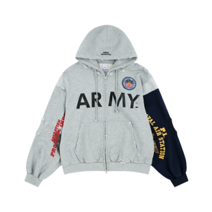 Protocol index拼接做旧破坏刺绣拉链连帽衫美式休闲男女潮牌外套