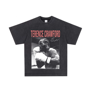 特伦斯克劳福德拳击复古印花做旧街头美式小领口纯棉透气长短袖