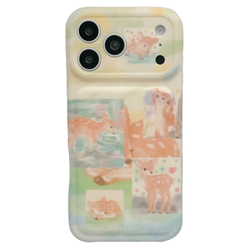 MoreRex小众拼接油画草地小鹿适用苹果18手机壳日韩iphone17promax新款18pro全包15防摔保护套14女款16超好看