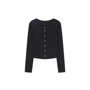 CountryMoment圆领短款长袖针织T恤春秋季开衫毛衣女修身显瘦上衣