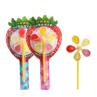 卡通皇国0糖草莓造型风车软糖水果棒棒糖儿童糖果网红休闲零食