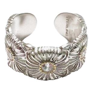 小雏菊戒指 纯银带钻小花朵指环开口可调节男女情侣对戒设计ins潮