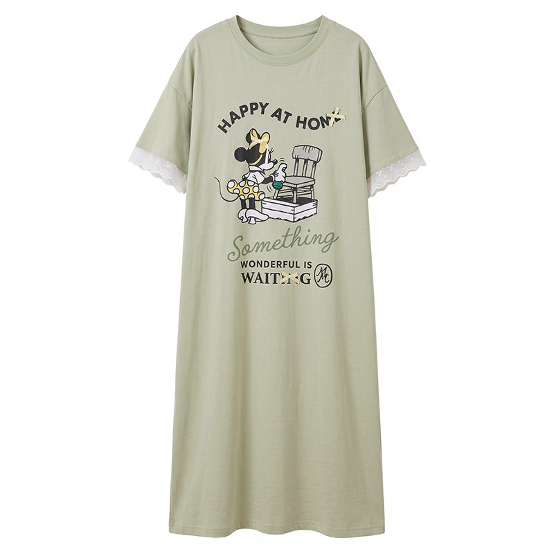 Disney迪士尼夏款季天丝莱赛尔短袖甜美卡通睡裙带胸垫家居服0265