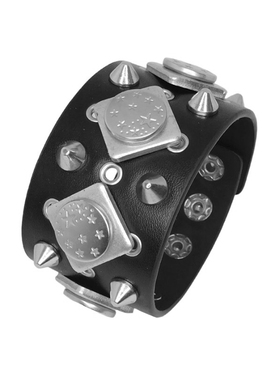 纽扣方块伞形铆钉黑色皮朋克手链